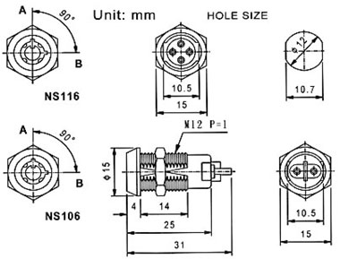 鑰匙開(kāi)關(guān)-NS106尺寸